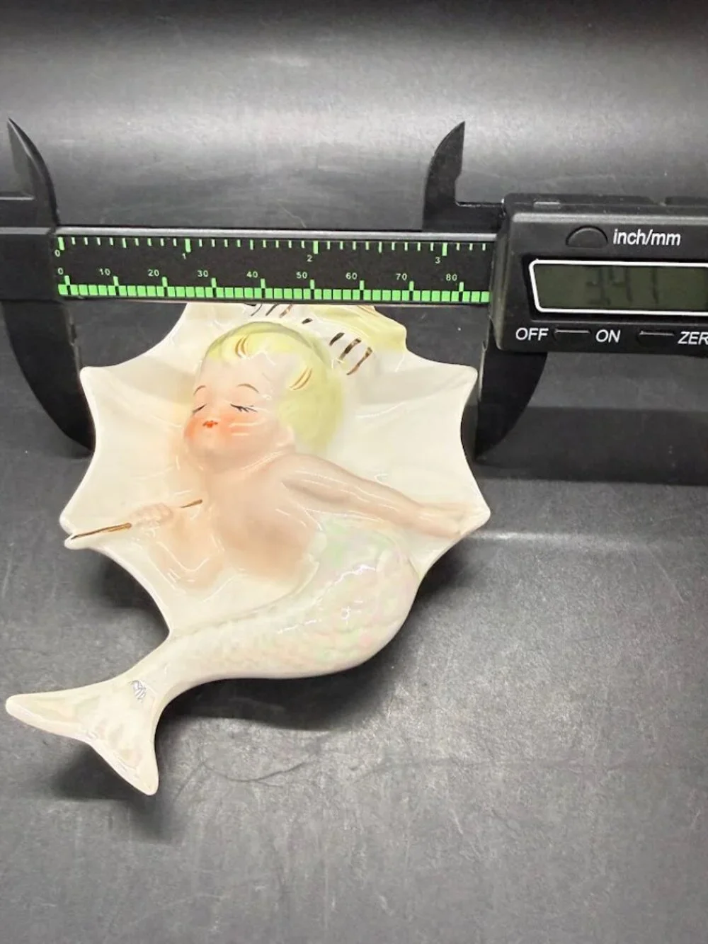 Vintage MCM 50’s Enesco Mermaid Girl Umbrella Wall Plaque Ceramic Kitsch